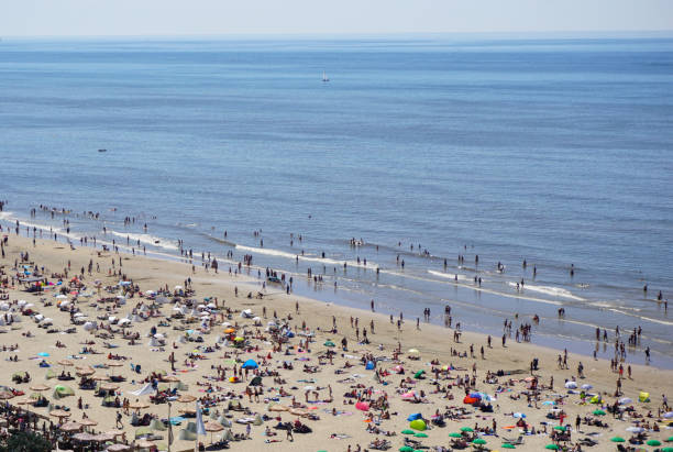 High angle view of a beach by the sea