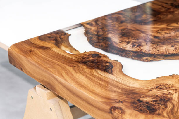 istock Live edge elm burl slab table top with central epoxy resin river 2156340597