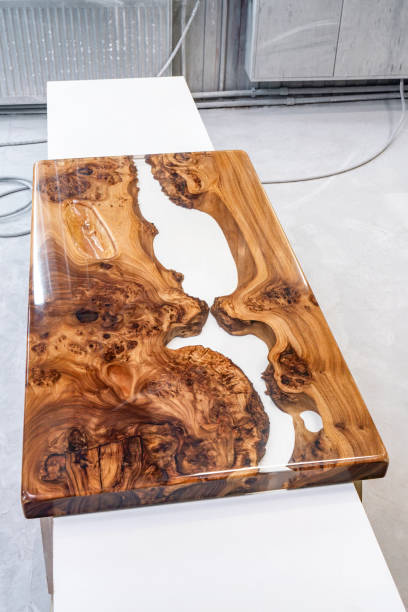 istock Live edge elm burl slab table top with central epoxy resin river 2156340760