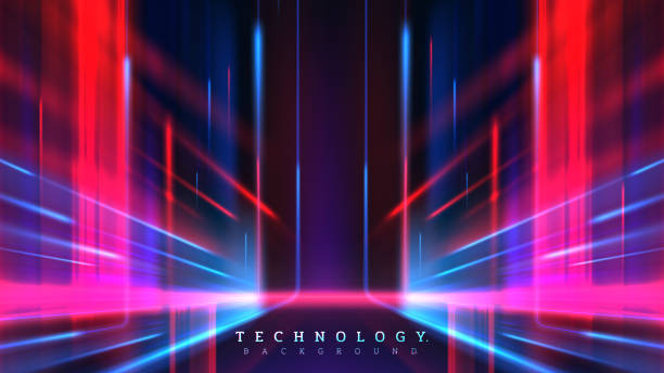 istock Futuristic technology background featuring vibrant neon lights in red and blue, perfect for modern digital and tech-themed designs. Vector Illustration. 2156344332