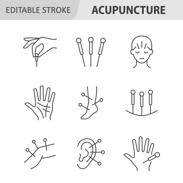 Acupuncture line icon set. Body therapy vector collection. Editable stroke. Acupuncture line icon set. Body therapy vector collection. Editable stroke. acupuncture stock illustrations