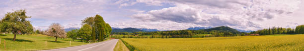 istock Panorama banner with spring landscape, national road going through yellow colza fields, canton of Vaud, Switzerland 2156346784