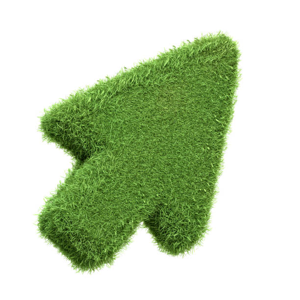 istock An arrow cursor symbol crafted from dense green grass isolated on a white background, depicting sustainable technology and green direction in digital navigation 2156348004