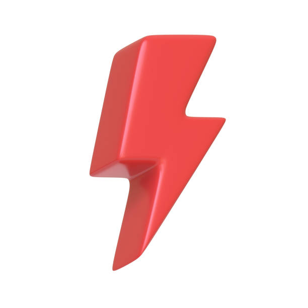 istock Red lightning bolt, commonly associated with speed, electricity, and power isolated on white background 2156348094