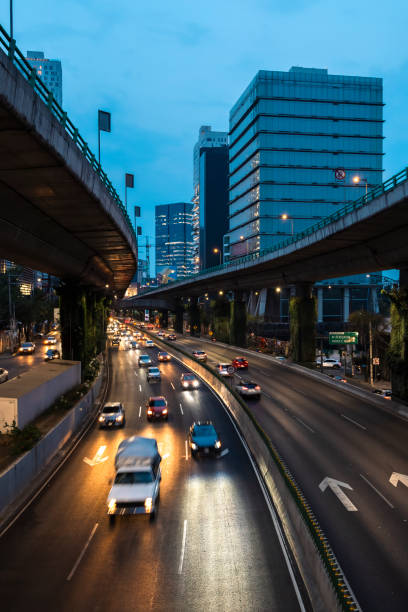 Night traffic at Mexico City, Periferico Sur Avenue.