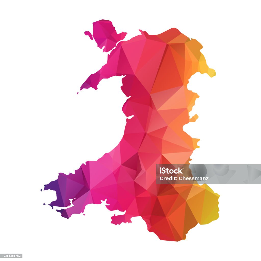 Welsh Map Vector Abstract Polygon Map Vector Illustration Low Poly Color Rainbow Wales ...