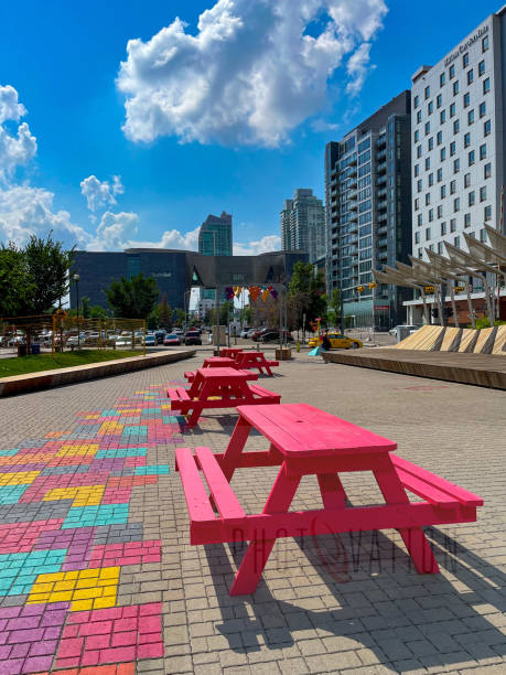 Colourful Calgary downtown east Village new development.