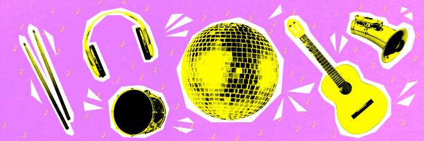 istock Drums, disco ball, guitar, saxophone against pink background. Music instruments combo. Contemporary art collage. 2156356357