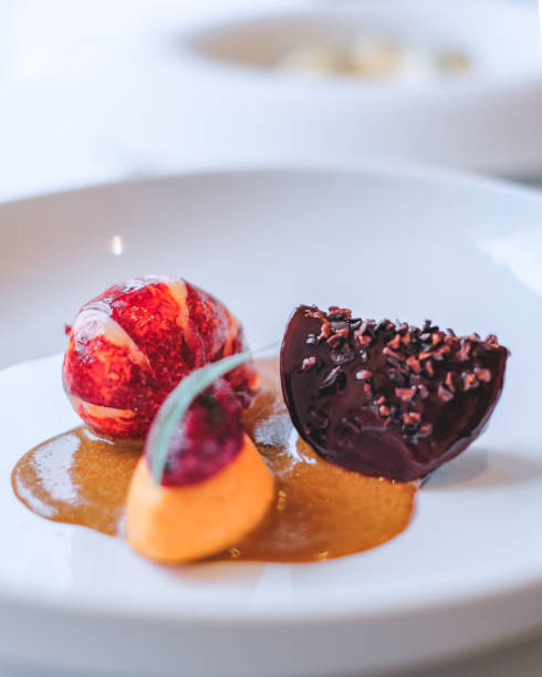 istock Brittany Blue Lobster, Beetroot and Chocolate with Ruby Sauce fine dining french food Michelin star restuarant 2156357247