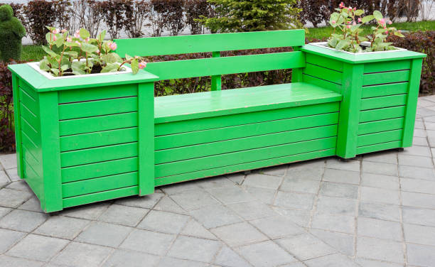 istock Creative bench made from wooden planks 2156360795