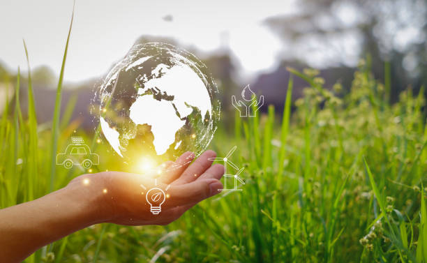 istock Environment concept. Green earth planet in hands with shining light. Save and protection Earth. sustainable and corporation development, green eco friendly. 2156361318