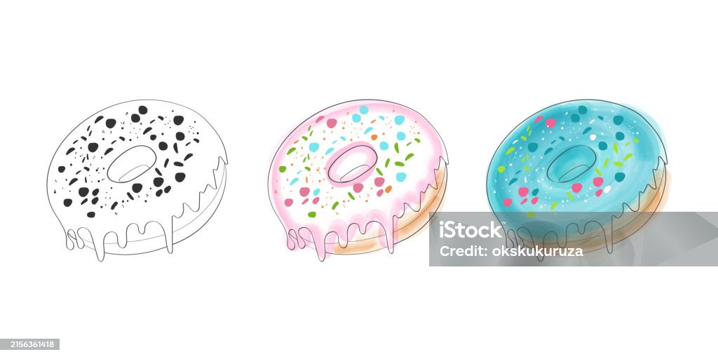 Three Color Donuts Three Illustrated Donuts With Dripping Glaze Stock Illustration ...