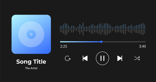 music player interface design. audio player interface with loading bar with timer and sound equalizer. - müzik stock illustrations