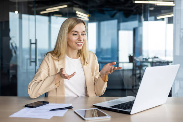 istock Professional businesswoman interacting during a virtual meeting 2156362648