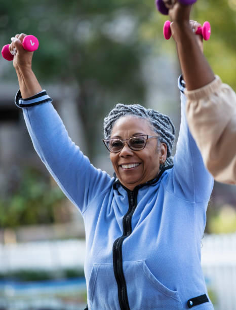 istock Senior African-American woman exercising with handweights 2156366591