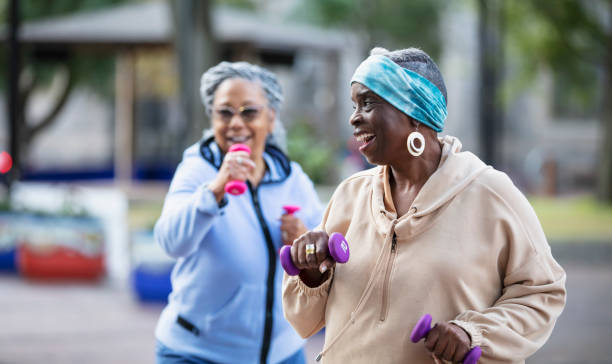 istock Two senior black women exercising with handweights 2156366601