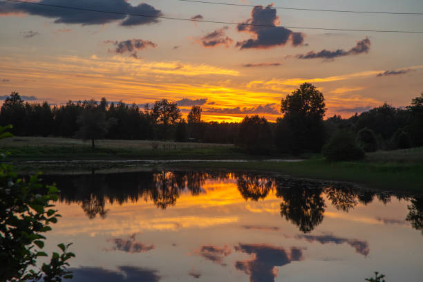 beautiful lake sunset on a sunny summer evening