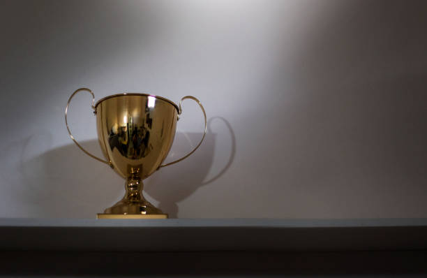 istock gold trophy cup on the shelf in shadow with copy space 2156380575