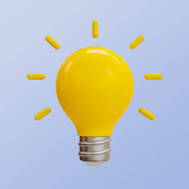 istock 3D illustration of a yellow lightbulb glowing. 2156381101