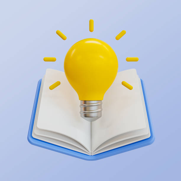 istock 3D illustration of a yellow lightbulb above an open book. 2156381112