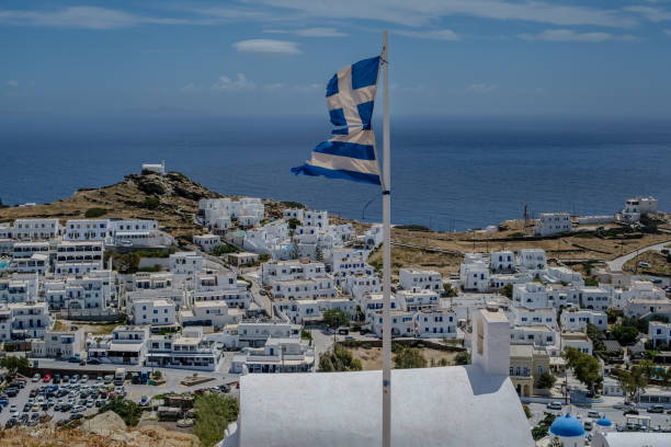 istock The Greek flag in Ios Greece 2156382139