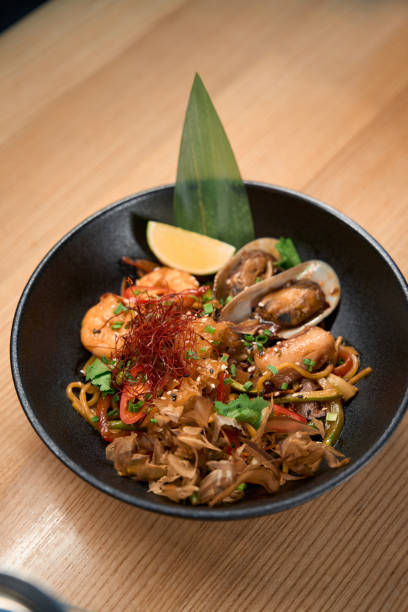 istock Top view on the restaurant serving of seafood ramen 2156382313