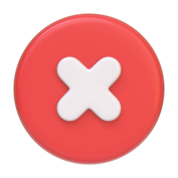 istock Close-up of a glossy red button featuring a prominent white cross, symbolizing error or cancellation isolated on a white background 2156382325