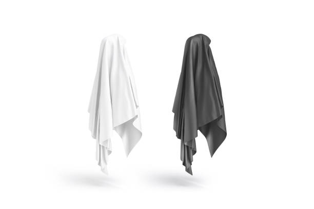 istock Blank black and white female khimar mockup, back side view 2156384801