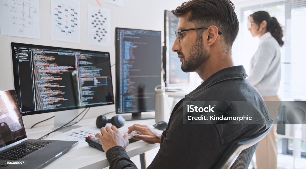 Hispanic Latin American Couple Software Engineer Developer Use Computer ...