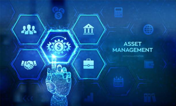 istock Asset management. Business investment banking payment technology concept on virutal screen. Wireframe hand touching digital interface. Vector illustration. 2156385344