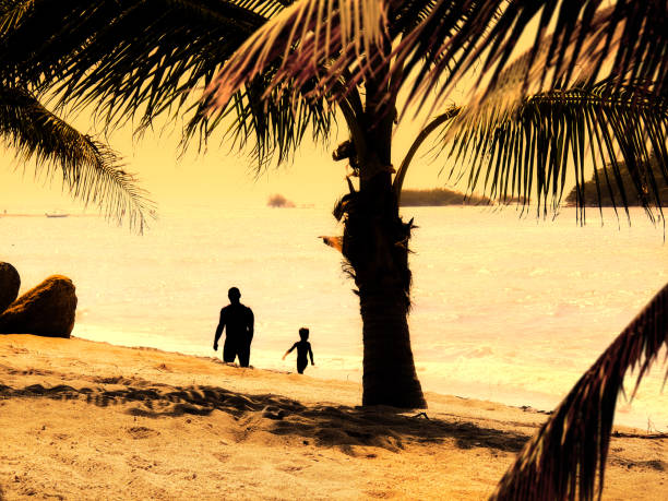 Two people walking on tropical beach in Florida