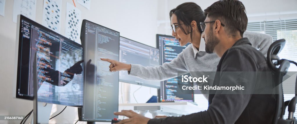 Latin Coder Hispanic Latin American Couple Software Engineer Developer Use Computer ...