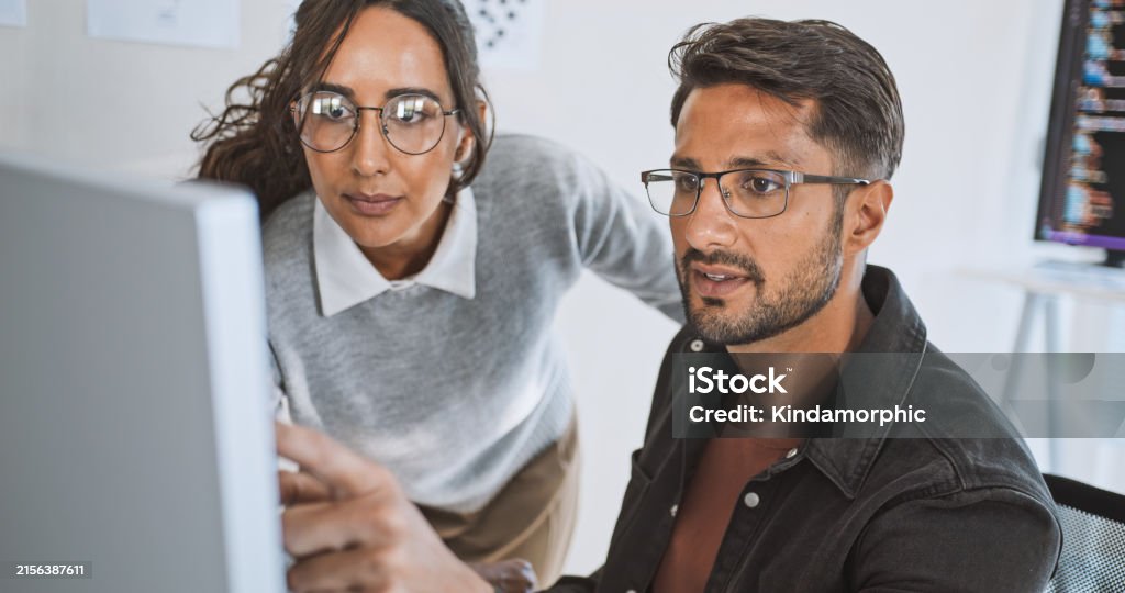 Hispanic Latin American Couple Software Engineer Developer Use Computer ...