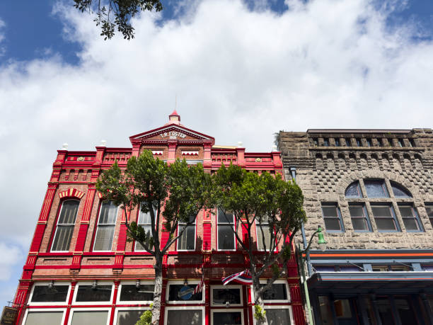 Honolulu, Hawaii -- February 6, 2024: The T. R. Foster Building was commissioned by the Inter-Island Steamship Navigation Company in 1891. It was originally used as a warehouse as well as commercial and office space. In 1970, the first floor was renovated for restaurant use.