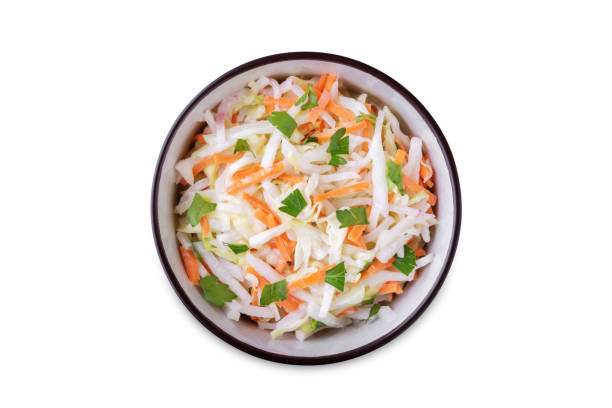 istock Radish cabbage coleslaw in a bowl on a white isolated background 2156397063