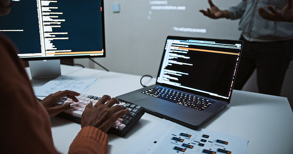 Program Projecting Software Engineer Developer Use Laptop Computer Program Coding ...
