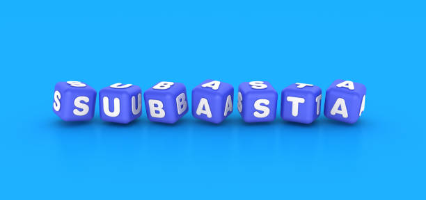 Spanish Word Subasta Buzzword Cubes - Colored Background - 3D Rendering