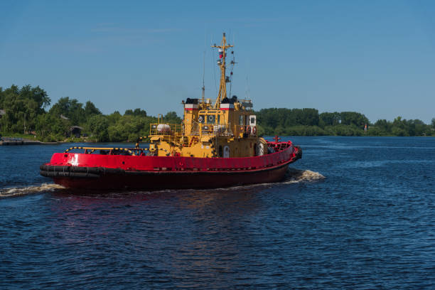 towboat close-up on the river on a sunny summer day. natural light.