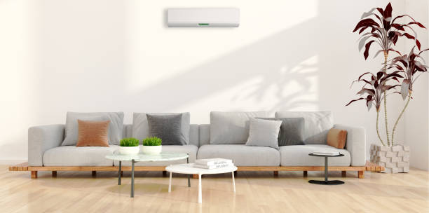 istock modern bright interiors room with air conditioning and remote control illustration 3D rendering 2156413376