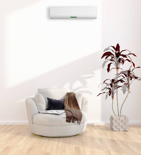 istock modern bright interiors room with air conditioning and remote control illustration 3D rendering 2156413377
