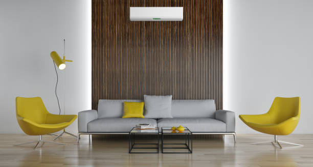 istock modern bright interiors room with air conditioning and remote control illustration 3D rendering 2156413379