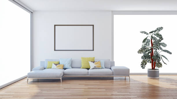 istock Large luxury modern bright interiors Living room mockup illustration 3D rendering image 2156413828