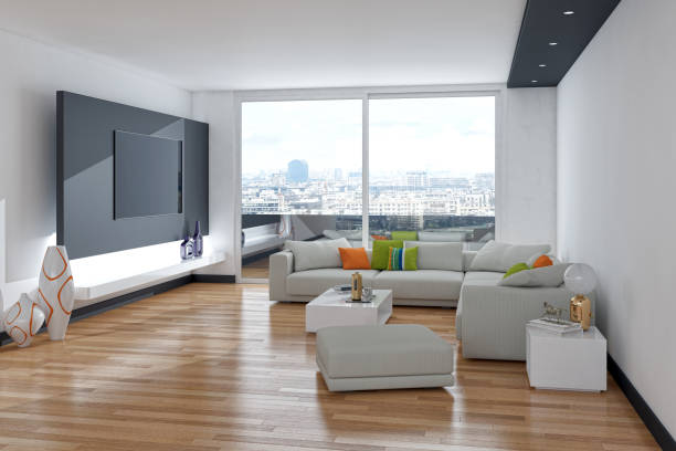 istock Large luxury modern bright interiors Living room mockup illustration 3D rendering image 2156415329