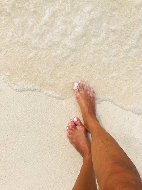 Top view of beautiful summertime pedicure