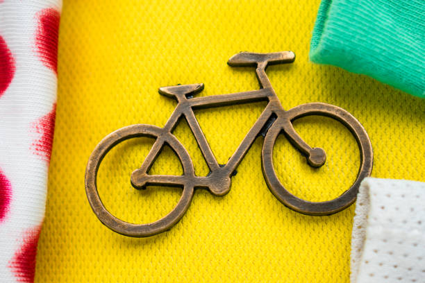 Black silhouette of bicycle standing while leaning on kickstand, top view. Bike resting on kick stand isolated on white background, 3D illustration