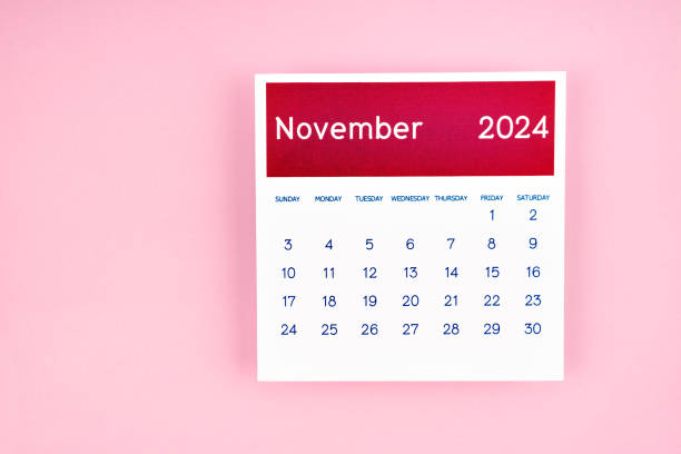istock calendar page November 2024 on pink background. 2156424469