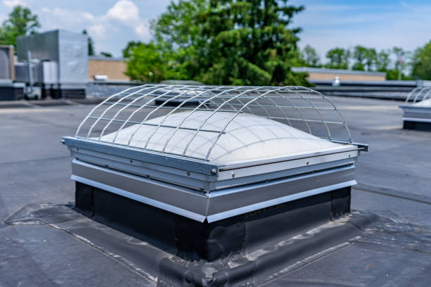 istock Barrel vault skylight screen fall protection guard installed on a commercial, industrial, or school skylight. 2156428173