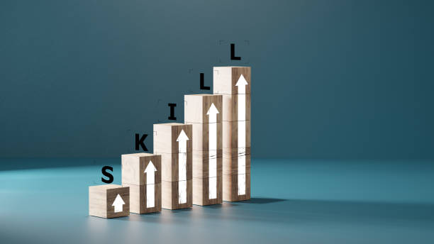 istock skills icon on wooden cube. Upskilling and personal development concept. Skill training, education, learning, ability. Upskilling, reskilling, 2156433390