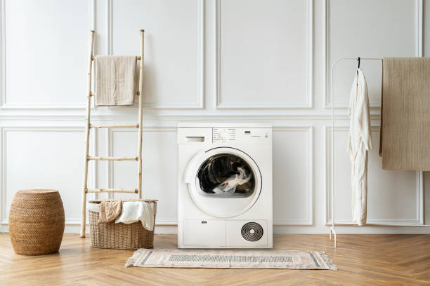 istock Washing machine in a Japandi interior home 2156433510