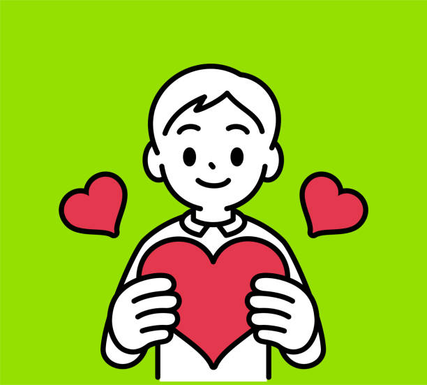 A boy holding a heart of love, smiling and looking at the viewer, minimalist style, black and white outline Minimalist Style Characters Designs Vector Art Illustration.
A boy holding a heart of love, smiling and looking at the viewer, minimalist style, black and white outline. cute boy show love symbol hand stock illustrations